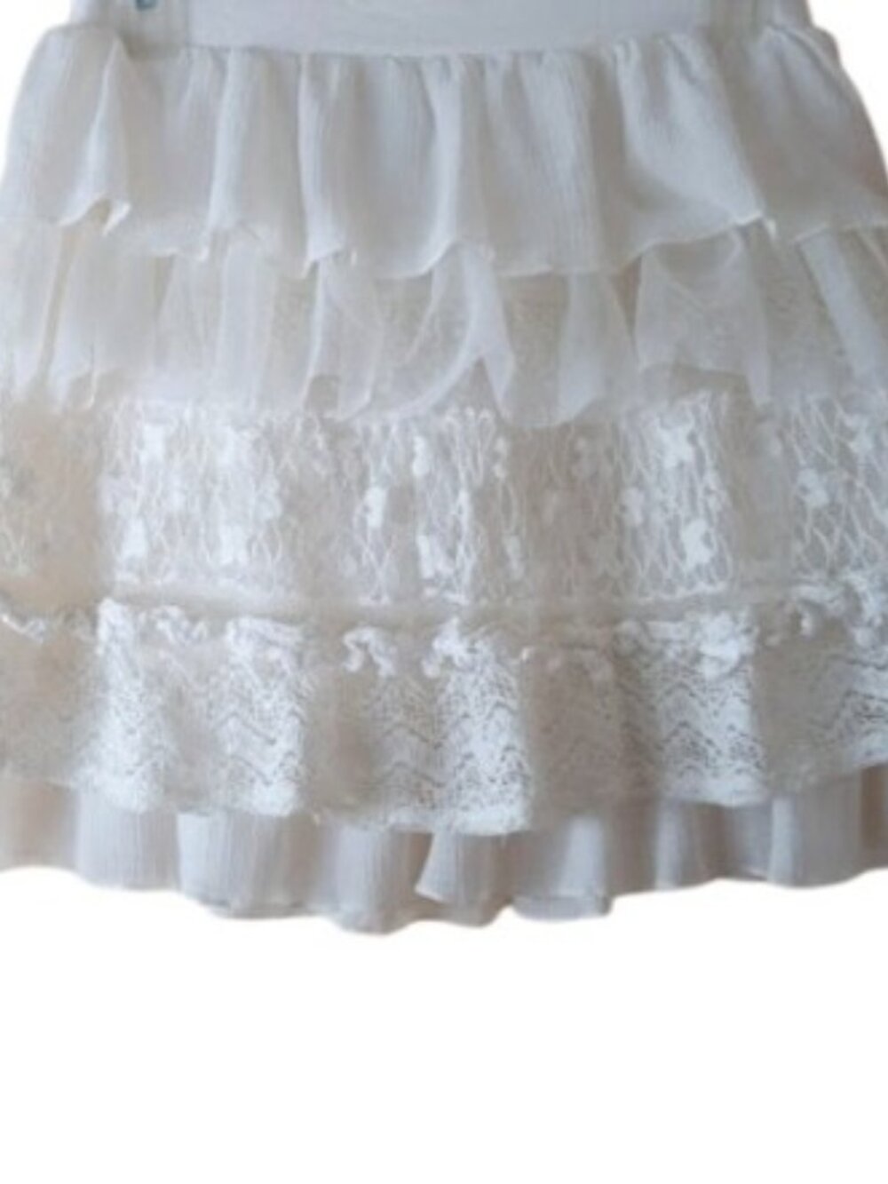 Disney D-Signed Womens Ruffle Layered Pull On Mini Skirt Cream Chiffon Lace JR M